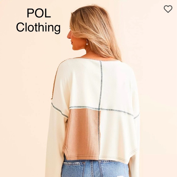 BP30🤎🤍NEW! POL playtime in cutest tan+cream spliced color block top!gr8 day2date - Picture 5 of 9
